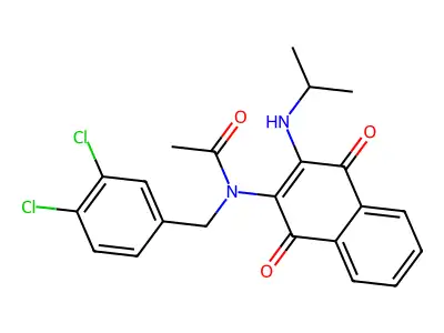 N-[(3,4-dichlorophenyl)methyl]-N-[1,4-dioxo-3-(propan-2-ylamino)naphthalen-2-yl]acetamide structure