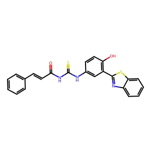 N-((3-(benzo[d]thiazol-2-yl)-4-hydroxyphenyl)carbamothioyl)cinnamamide structure