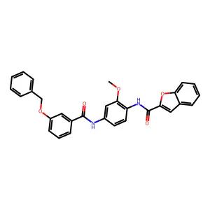 N-[2-methoxy-4-[(3-phenylmethoxybenzoyl)amino]phenyl]-1-benzofuran-2-carboxamide structure