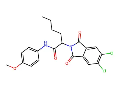 2-(5,6-dichloro-1,3-dioxoisoindol-2-yl)-N-(4-methoxyphenyl)hexanamide structure