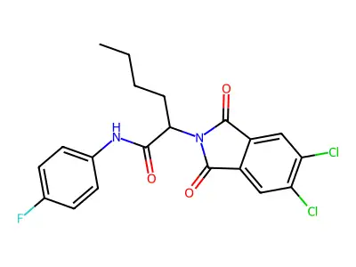 2-(5,6-dichloro-1,3-dioxoisoindol-2-yl)-N-(4-fluorophenyl)hexanamide structure