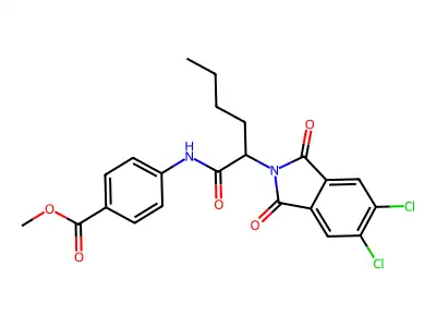 methyl 4-(2-(5,6-dichloro-1,3-dioxoisoindolin-2-yl)hexanamido)benzoate structure