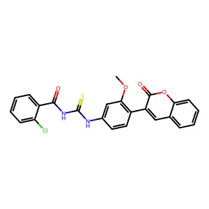 2-chloro-N-[[3-methoxy-4-(2-oxochromen-3-yl)phenyl]carbamothioyl]benzamide structure
