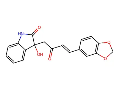 3-[4-(1,3-benzodioxol-5-yl)-2-oxobut-3-enyl]-3-hydroxy-1H-indol-2-one structure
