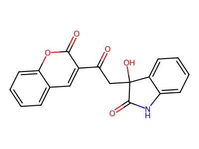 3-hydroxy-3-[2-oxo-2-(2-oxochromen-3-yl)ethyl]-1H-indol-2-one structure