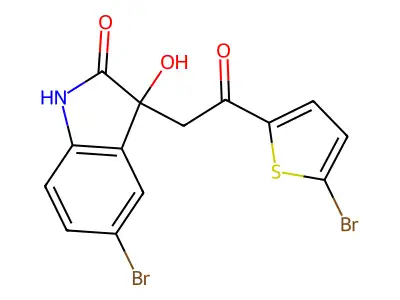 5-bromo-3-[2-(5-bromo-2-thienyl)-2-oxoethyl]-3-hydroxy-1,3-dihydro-2H-indol-2-one structure