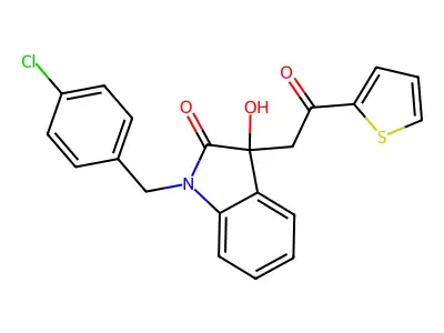 1-[(4-Chlorophenyl)methyl]-3-hydroxy-3-(2-oxo-2-thiophen-2-ylethyl)indol-2-one structure