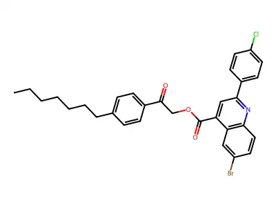 2-(4-Heptylphenyl)-2-oxoethyl 6-bromo-2-(4-chlorophenyl)-4-quinolinecarboxylate structure