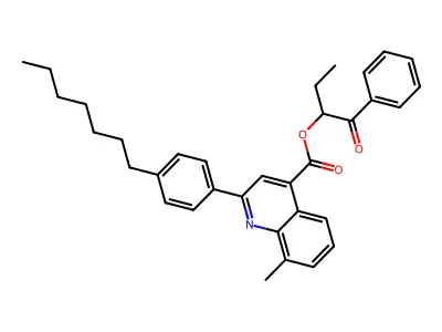 1-Benzoylpropyl 2-(4-heptylphenyl)-8-methyl-4-quinolinecarboxylate structure
