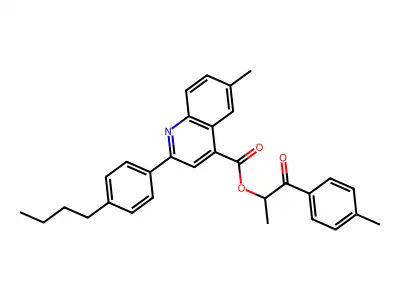 1-methyl-2-(4-methylphenyl)-2-oxoethyl 2-(4-butylphenyl)-6-methyl-4-quinolinecarboxylate structure