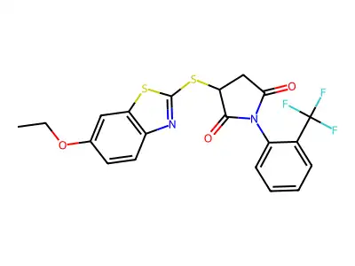 3-[(6-ethoxy-1,3-benzothiazol-2-yl)sulfanyl]-1-[2-(trifluoromethyl)phenyl]pyrrolidine-2,5-dione structure