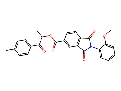 1-methyl-2-(4-methylphenyl)-2-oxoethyl 2-(2-methoxyphenyl)-1,3-dioxoisoindoline-5-carboxylate structure