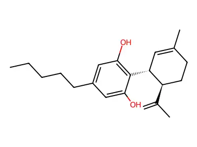 2-[(1S,4R)-4-methyl-6-prop-1-en-2-ylcyclohex-2-en-1-yl]-5-pentylbenzene-1,3-diol structure