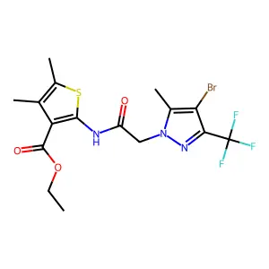 ethyl 2-[[2-[4-bromo-5-methyl-3-(trifluoromethyl)pyrazol-1-yl]acetyl]amino]-4,5-dimethylthiophene-3-carboxylate structure