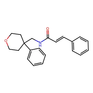 N-((4-phenyltetrahydro-2H-pyran-4-yl)methyl)cinnamamide structure