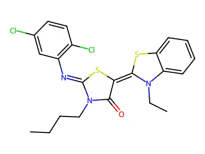 3-Butyl-2-[(2,5-dichlorophenyl)imino]-5-(3-ethyl-2(3H)-benzothiazolylidene)-4-thiazolidinone structure