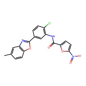 N-[2-chloro-5-(5-methyl-1,3-benzoxazol-2-yl)phenyl]-5-nitrofuran-2-carboxamide structure