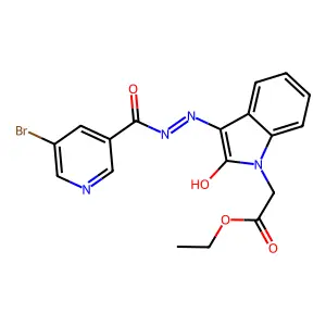 ethyl (3-{[(5-bromo-3-pyridinyl)carbonyl]hydrazono}-2-oxo-2,3-dihydro-1H-indol-1-yl)acetate structure