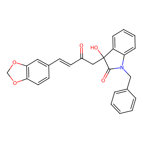 3-[(E)-4-(1,3-benzodioxol-5-yl)-2-oxobut-3-enyl]-1-benzyl-3-hydroxyindol-2-one structure