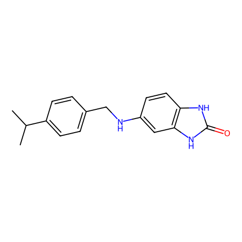 5-{[4-(propan-2-yl)benzyl]amino}-1,3-dihydro-2H-benzimidazol-2-one structure