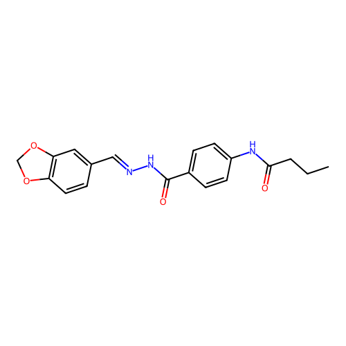 N-(4-{[2-(1,3-benzodioxol-5-ylmethylene)hydrazino]carbonyl}phenyl)butanamide structure