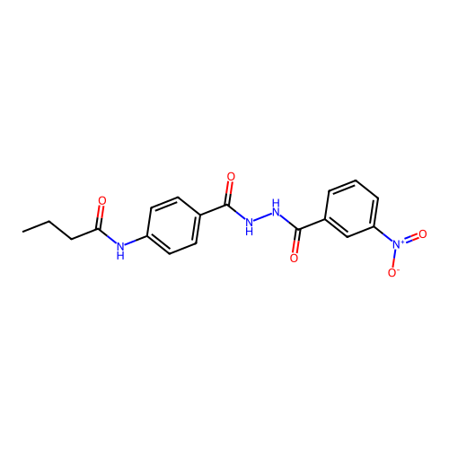 N-{4-[(2-{3-nitrobenzoyl}hydrazino)carbonyl]phenyl}butanamide structure