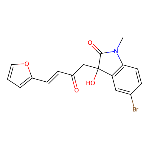 5-bromo-3-[(3E)-4-(furan-2-yl)-2-oxobut-3-en-1-yl]-3-hydroxy-1-methyl-1,3-dihydro-2H-indol-2-one structure