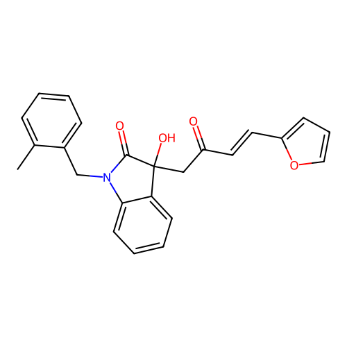 3-[(E)-4-(furan-2-yl)-2-oxobut-3-enyl]-3-hydroxy-1-[(2-methylphenyl)methyl]indol-2-one structure