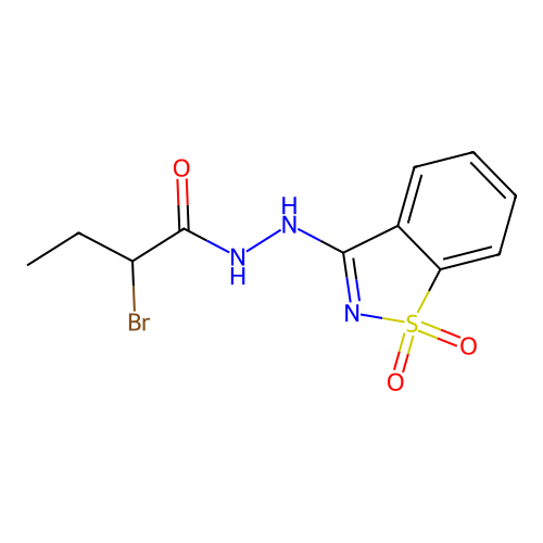 2-bromo-N'-(1,1-dioxido-1,2-benzothiazol-3-yl)butanehydrazide structure