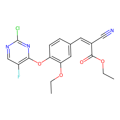 (Z)-ethyl 3-(4-((2-chloro-5-fluoropyrimidin-4-yl)oxy)-3-ethoxyphenyl)-2-cyanoacrylate structure