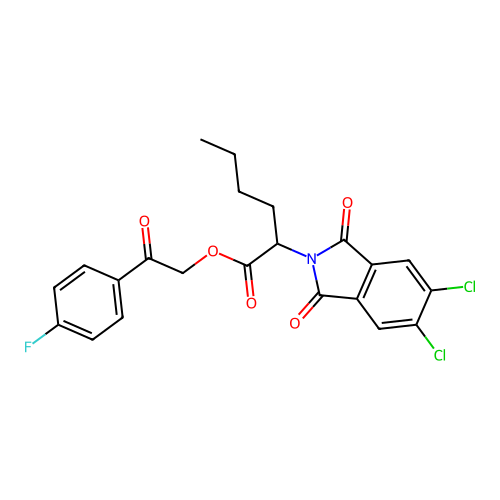 2-(4-fluorophenyl)-2-oxoethyl 2-(5,6-dichloro-1,3-dioxo-1,3-dihydro-2H-isoindol-2-yl)hexanoate structure