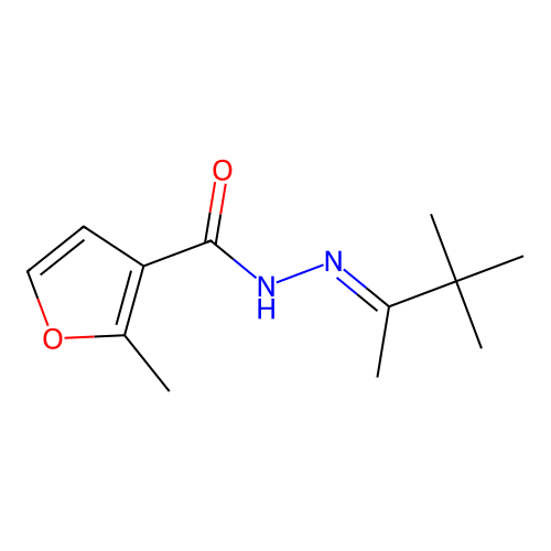 2-methyl-N'-(1,2,2-trimethylpropylidene)-3-furohydrazide structure