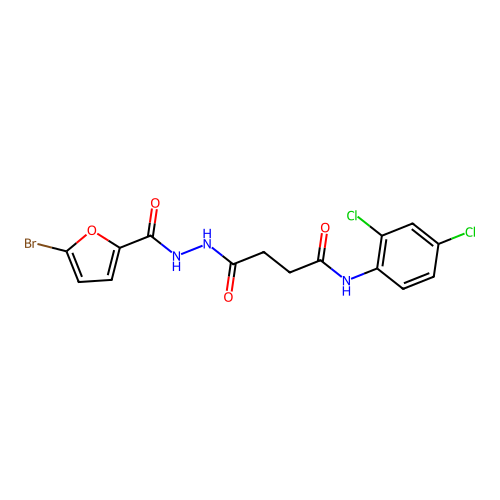 4-[2-(5-bromo-2-furoyl)hydrazino]-N-(2,4-dichlorophenyl)-4-oxobutanamide structure