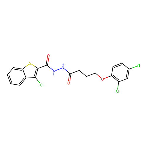 3-chloro-N'-[4-(2,4-dichlorophenoxy)butanoyl]-1-benzothiophene-2-carbohydrazide structure