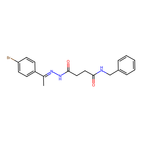 N-benzyl-4-{(2E)-2-[1-(4-bromophenyl)ethylidene]hydrazinyl}-4-oxobutanamide structure