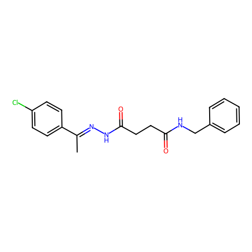 N-benzyl-4-{(2E)-2-[1-(4-chlorophenyl)ethylidene]hydrazinyl}-4-oxobutanamide structure