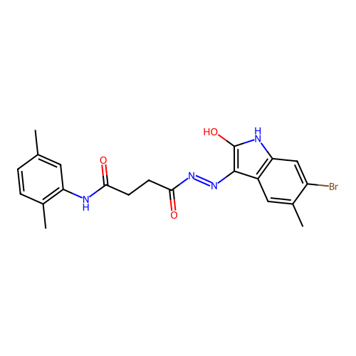 4-[(2E)-2-(6-bromo-5-methyl-2-oxo-1,2-dihydro-3H-indol-3-ylidene)hydrazinyl]-N-(2,5-dimethylphenyl)-4-oxobutanamide structure