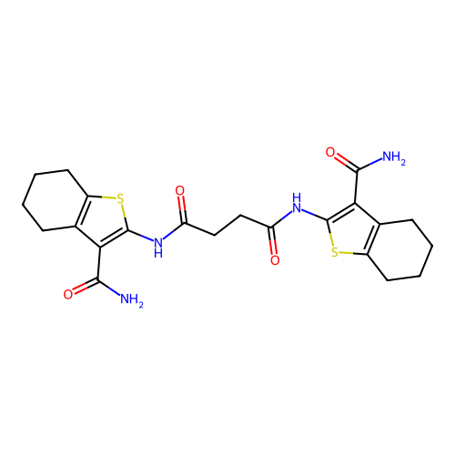 N,N'-bis(3-carbamoyl-4,5,6,7-tetrahydro-1-benzothiophen-2-yl)butanediamide structure