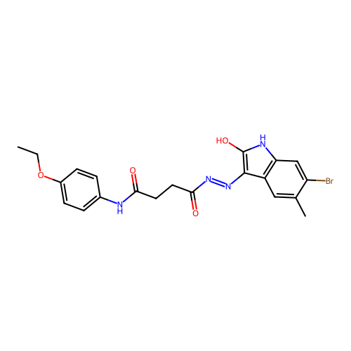 4-[(2Z)-2-(6-bromo-5-methyl-2-oxo-1,2-dihydro-3H-indol-3-ylidene)hydrazinyl]-N-(4-ethoxyphenyl)-4-oxobutanamide structure