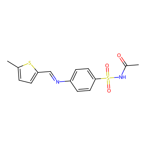 N-[(4-{[(E)-(5-methylthiophen-2-yl)methylidene]amino}phenyl)sulfonyl]acetamide structure