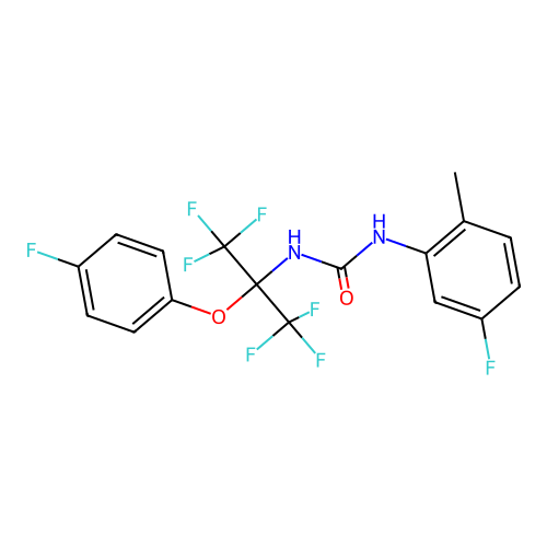 1-(5-fluoro-2-methylphenyl)-3-[1,1,1,3,3,3-hexafluoro-2-(4-fluorophenoxy)propan-2-yl]urea structure