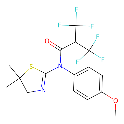 N-(5,5-dimethyl-4,5-dihydro-1,3-thiazol-2-yl)-3,3,3-trifluoro-N-(4-methoxyphenyl)-2-(trifluoromethyl)propanamide structure