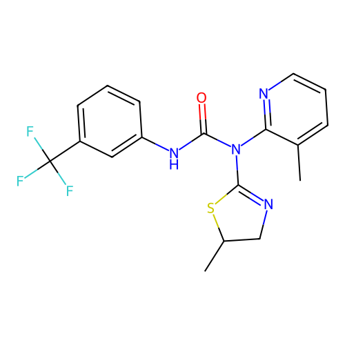 1-(5-methyl-4,5-dihydro-1,3-thiazol-2-yl)-1-(3-methylpyridin-2-yl)-3-[3-(trifluoromethyl)phenyl]urea structure