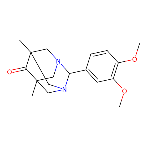 (5s,7s)-2-(3,4-dimethoxyphenyl)-5,7-dimethyl-1,3-diazatricyclo[3.3.1.1~3,7~]decan-6-one structure