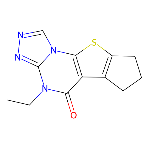 4-Ethyl-7,8-dihydro-4H,6H-9-thia-2,3,4,9b-tetraaza-cyclopenta[b]-as-indacen-5-one structure
