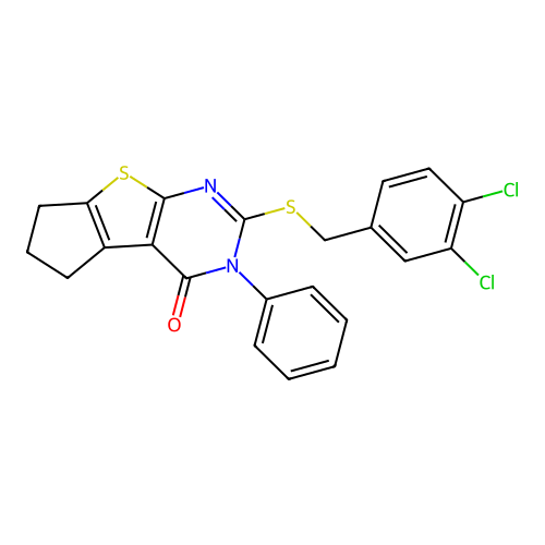 2-((3,4-dichlorobenzyl)thio)-3-phenyl-6,7-dihydro-3H-cyclopenta[4,5]thieno[2,3-d]pyrimidin-4(5H)-one structure