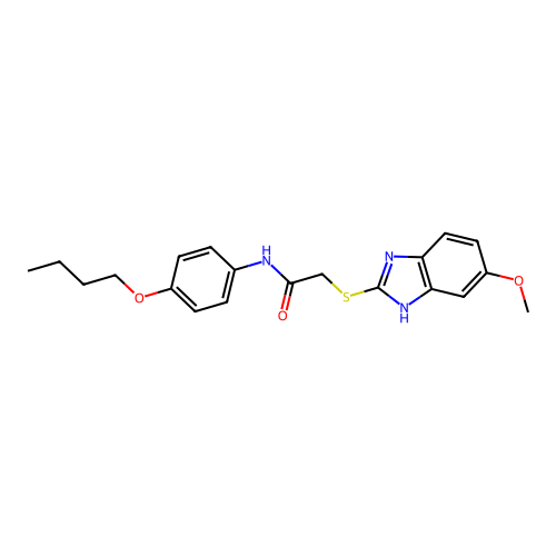 N-(4-butoxyphenyl)-2-[(5-methoxy-1H-benzimidazol-2-yl)sulfanyl]acetamide structure