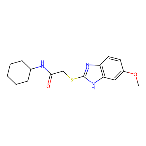 N-Cyclohexyl-2-(6-methoxy-1H-benzoimidazol-2-ylsulfanyl)-acetamide structure