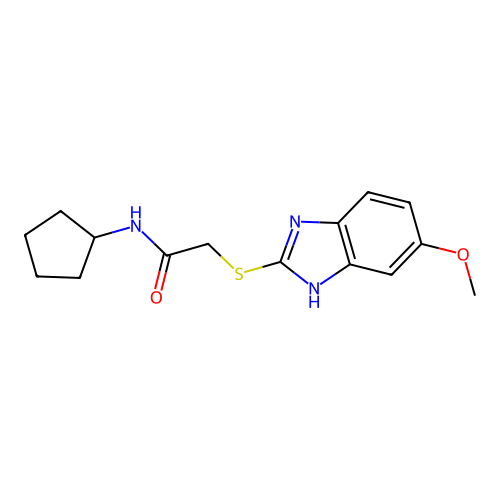 N-cyclopentyl-2-[(5-methoxy-1H-benzimidazol-2-yl)sulfanyl]acetamide structure