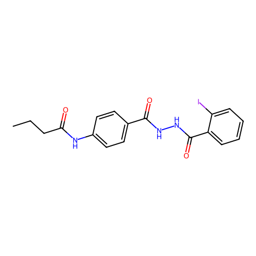 N-(4-{[2-(2-iodobenzoyl)hydrazino]carbonyl}phenyl)butanamide structure